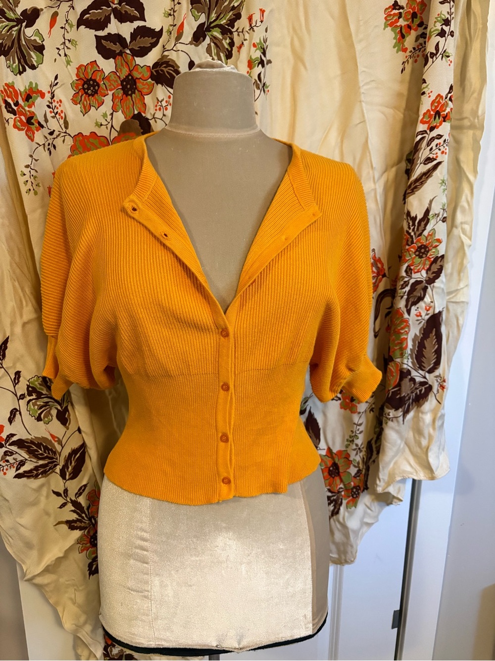 Bright Mustard Summer Button-Up Ribbed Cardigan